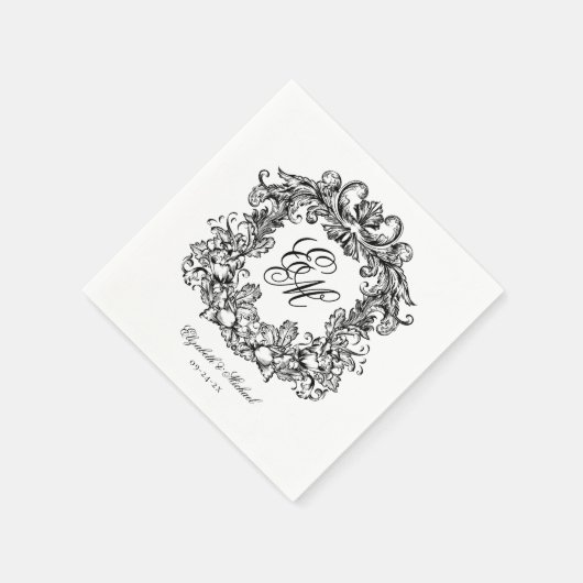 Elegant Monogram Crest Script Weddenschap Servet (Hoek)
