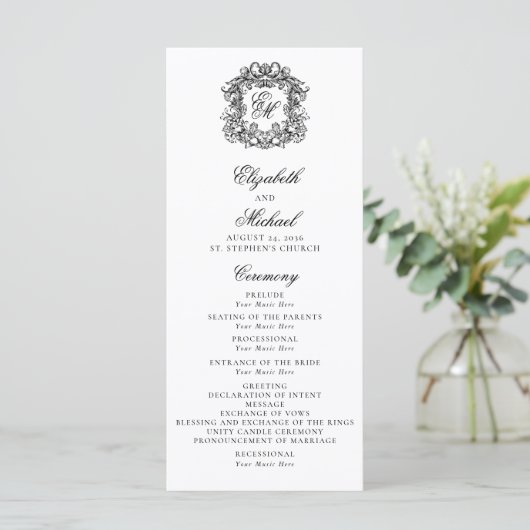 Elegant Monogram Crest Wedding Fotoprogramma Programma (Staand voorkant)