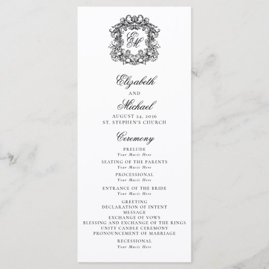 Elegant Monogram Crest Wedding Fotoprogramma Programma (Voorkant)