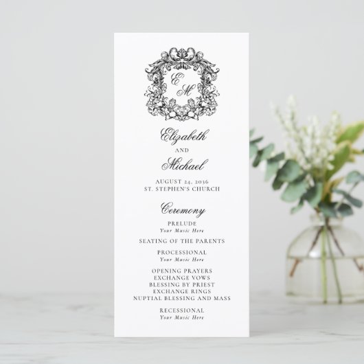 Elegant Monogram Crest Wedding Programma (Staand voorkant)