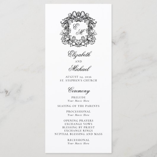 Elegant Monogram Crest Wedding Programma (Voorkant)