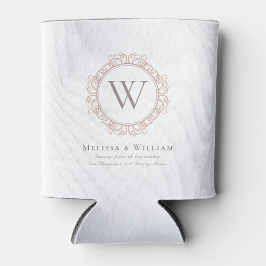 Elegant Monogram Crest Wit Bruiloft Blikjeskoeler (Voorkant)
