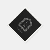 Elegant  Monogram Crest Zwart Wit Bruiloft Servet (Hoek)