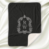 Elegant  Monogram Crest Zwart Wit Sherpa Deken