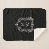 Elegant  Monogram Crest Zwart Wit Sherpa Deken (Voorkant (horizontaal))