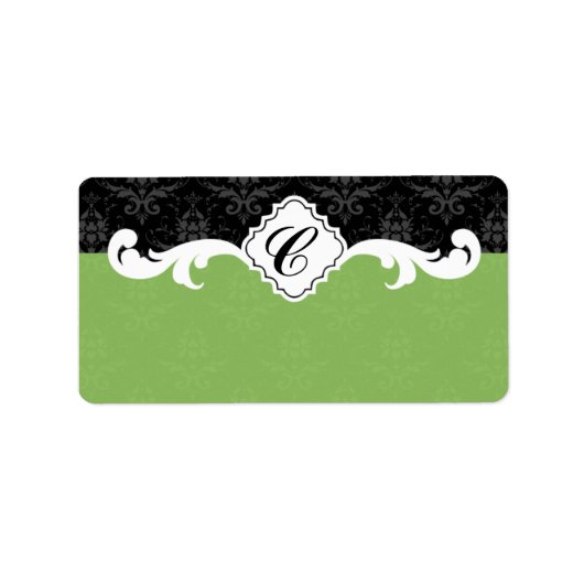 Elegant Monogram Damask Etiket (Voorkant)
