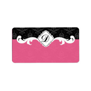 Elegant Monogram Damask Etiket