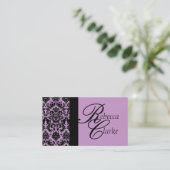 Elegant Monogram Damask Paars Visitekaartje (Staand voorkant)