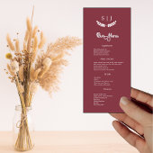 Elegant Monogram Dark Red Jewel Tone Dinner Menu