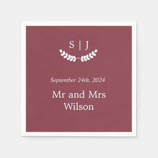 Elegant Monogram Dark Red Jewel Tone Dinner Servet (Voorkant)