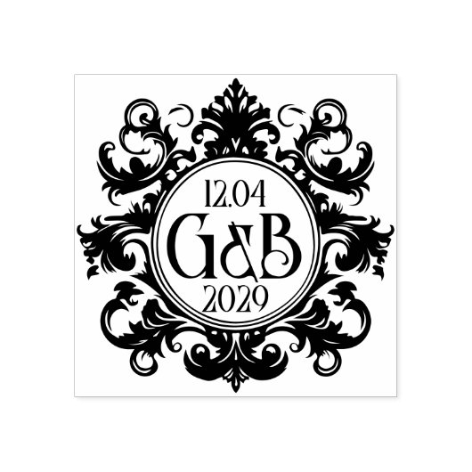Elegant Monogram & Datum Bruiloftsrubberen stempel (Afrduk)