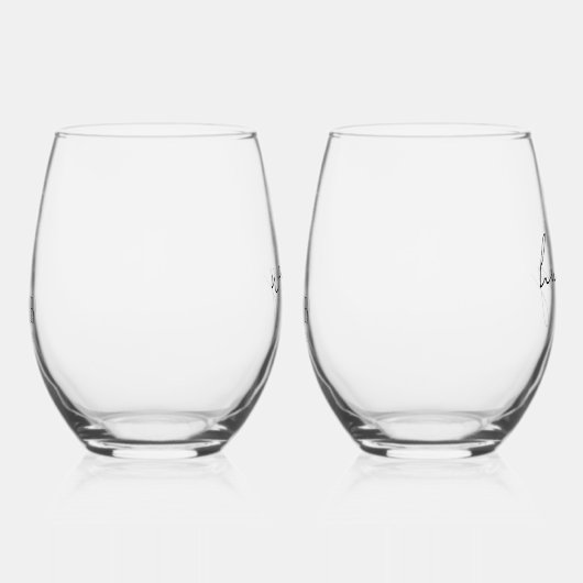 Elegant Monogram Datum Wifey Hubby Wijnglas Zonder Voet (Links)