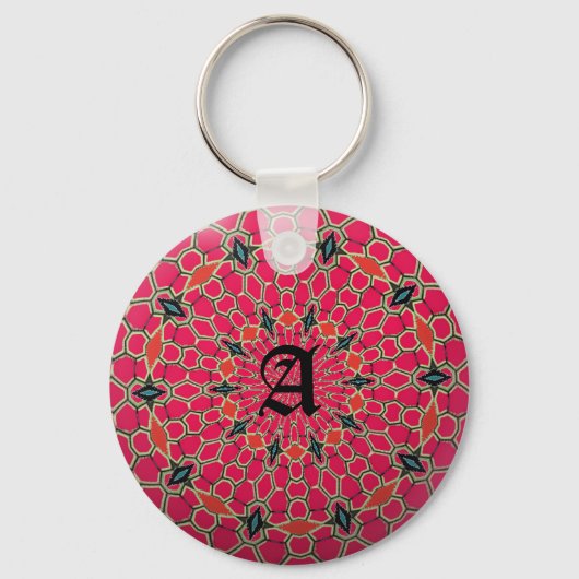 Elegant Monogram Donkerroze mozaïekcirkel Sleutelhanger (Voorkant)