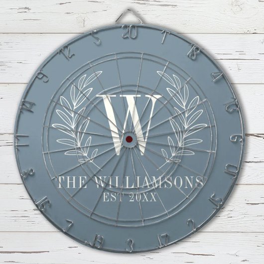 Elegant Monogram Dusty Blue Family Name Dartbord