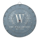 Elegant Monogram Dusty Blue Family Name Dartbord (Voorkant)