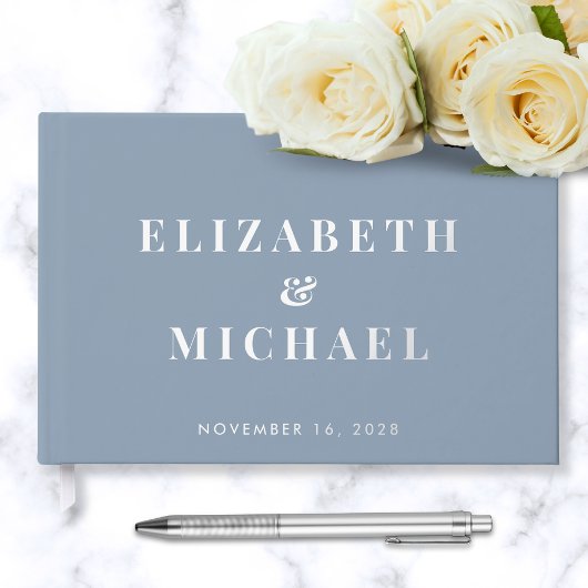 Elegant Monogram Dusty Blue Wedding Gastenboek