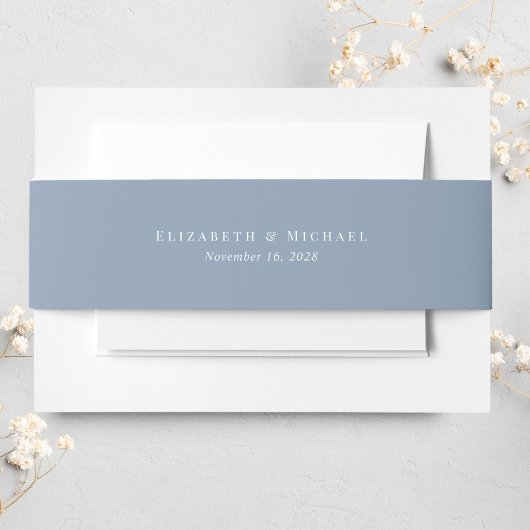 Elegant Monogram Dusty Blue Wedding Uitnodigingen Wikkel