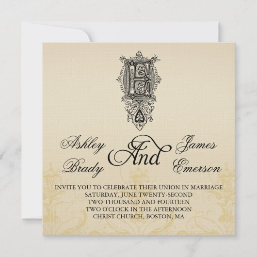 Elegant Monogram E Wedding Invitaties Kaart (Voorkant)