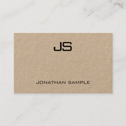 Elegant monogram echt kraftpapier modern visitekaartje (Voorkant)