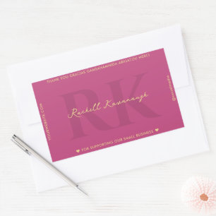Elegant Monogram Eenvoudig Roze Modern Rechthoekige Sticker