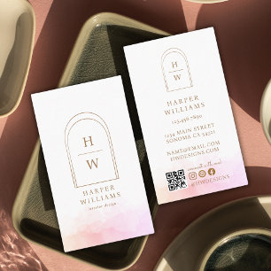 Elegant monogram eenvoudige boog Blush Pink Visitekaartje