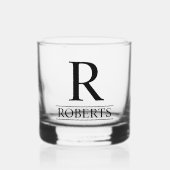 Elegant monogram en achternaam bruiloft whisky glas (Voorkant)