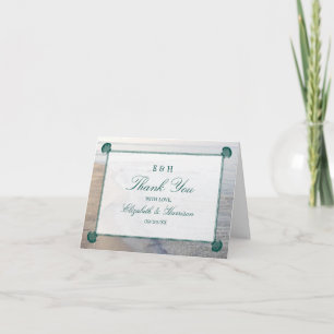 Elegant monogram en Blauwgroen Scallop Beach Wedde Bedankkaart