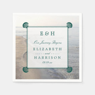 Elegant monogram en Blauwgroen Scallop Beach Wedde Servet