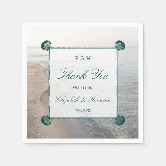 Elegant monogram en Blauwgroen Scallop Beach Wedde Servet (Voorkant)