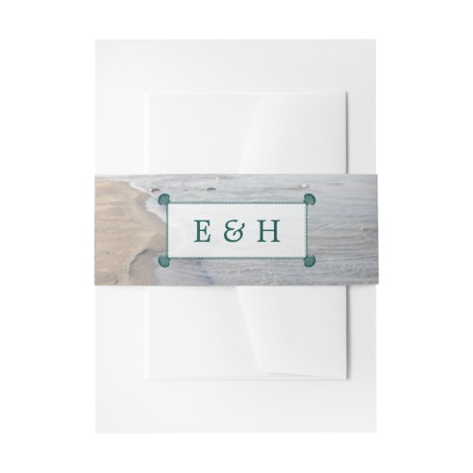 Elegant monogram en Blauwgroen Scallop Beach Wedde Uitnodigingen Wikkel (Voorkant Voorbeeld)