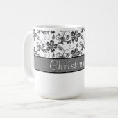 Elegant Monogram en Floral Pattern Koffiemok (Voorkant links)