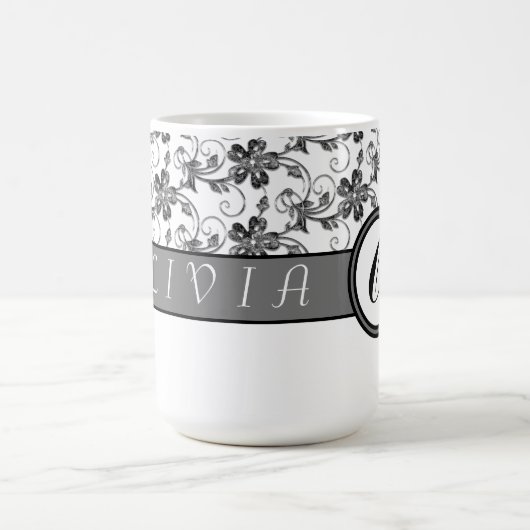 Elegant Monogram en Floral Pattern Koffiemok (Center)