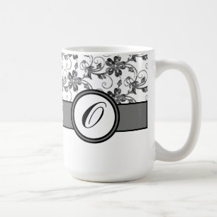 Elegant Monogram en Floral Pattern Koffiemok
