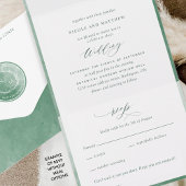Elegant Monogram en Green Waterverf Wedding All In One Uitnodiging