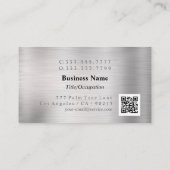 Elegant monogram en naam, QR-code, geborsteld zilv Visitekaartje (Achterkant)