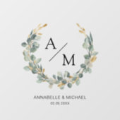 Elegant, monogram, eucalyptus, bruiloft, krans raamsticker (Vel)