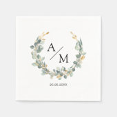 Elegant, monogram, eucalyptuskrans servet (Voorkant)