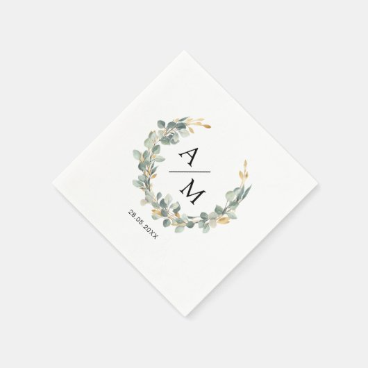 Elegant, monogram, eucalyptuskrans servet (Hoek)