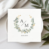 Elegant, monogram, eucalyptuskrans servet