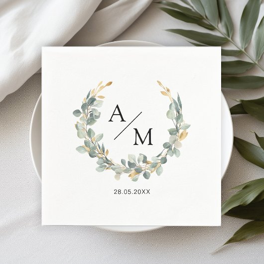 Elegant, monogram, eucalyptuskrans servet
