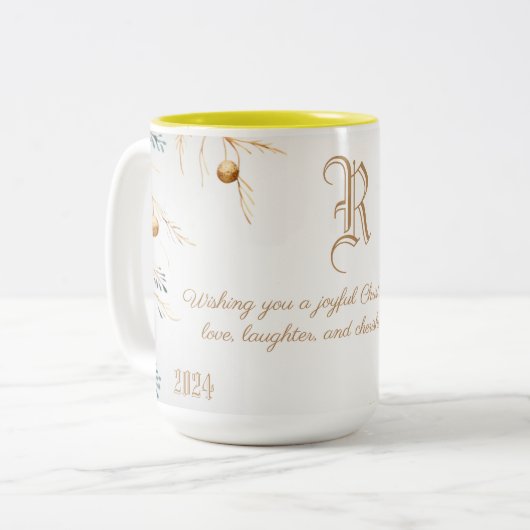 Elegant Monogram Familie Kerst Mok met bericht (Voorkant links)