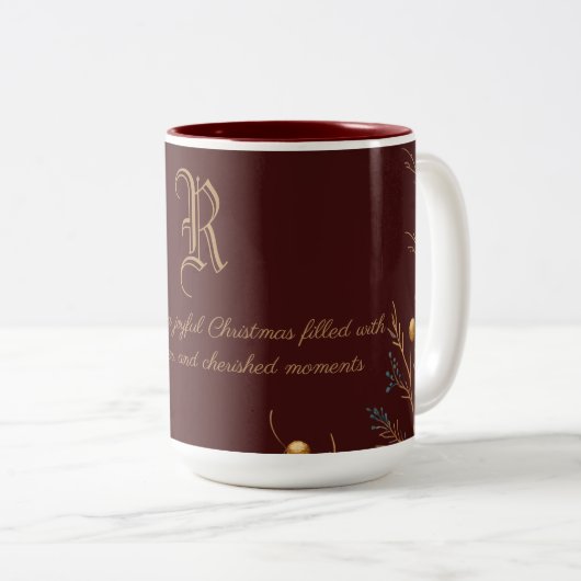 Elegant Monogram Familie Kerst Mok met bericht (Voorkant rechts)
