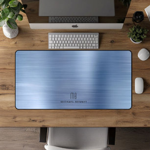 Elegant Monogram Faux Blauw Geborsteld Metallic Bureaumat