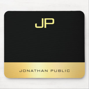 Elegant Monogram Faux Gold Black Modern Sjabloon Muismat