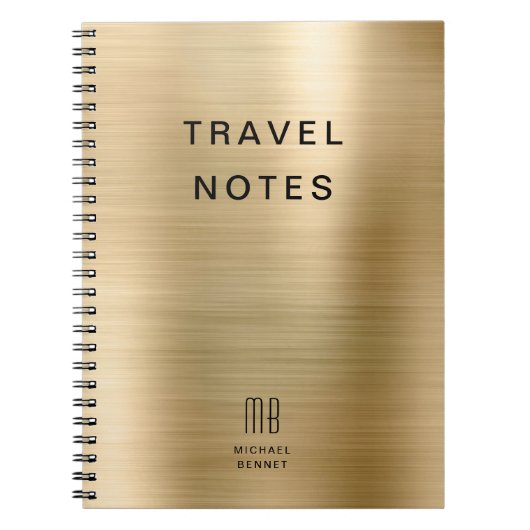 Elegant Monogram Faux Gold Reizen Notitieboek (Voorkant)