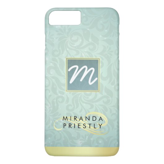 Elegant Monogram Faux Gold Turquoise Damask Floral Case-Mate iPhone Case (Achterkant)