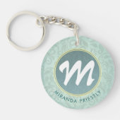 Elegant Monogram Faux Gold Turquoise Damask Floral Sleutelhanger (Voorkant)