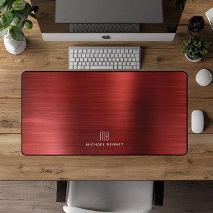 Elegant Monogram Faux Rood Geborsteld Metaal Bureaumat
