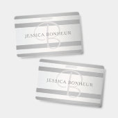 Elegant monogram Faux Silver Gradient Gray Stripes Badge (Voor- en achterkant)