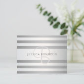 Elegant monogram Faux Silver Gradient Gray Stripes Briefkaart (Staand voorkant)
